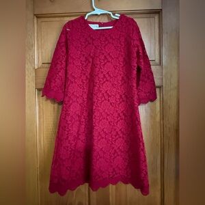 Kids Red Lace 3/4 Sleeve Dress